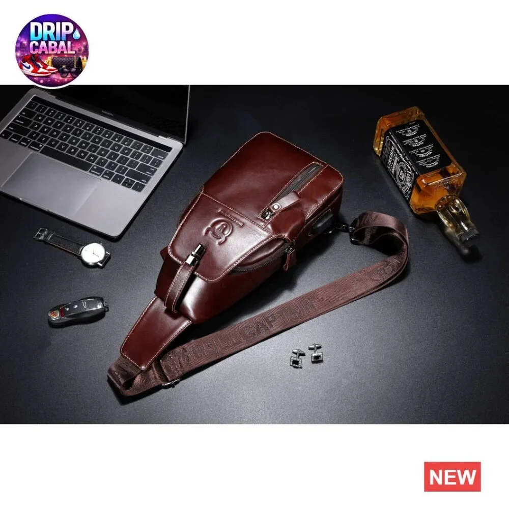 Genuine Leather Sling Bag Crossbody Backpack Daypack with USB Charging Port
